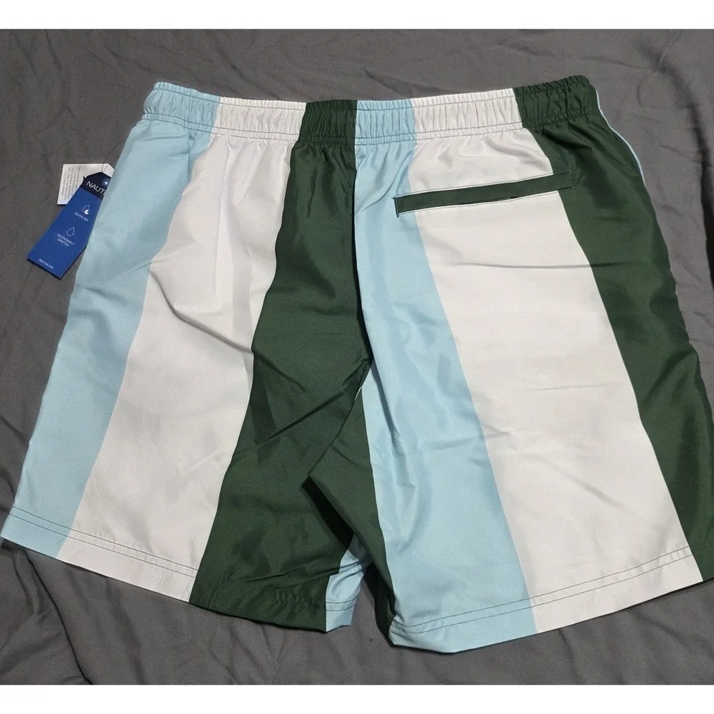 Nautica Men's Swim Shorts Mesh Lined Drawstring Pockets Striped M